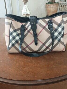Burberry Beige Supernova Long Tote with Black Trim and Handles